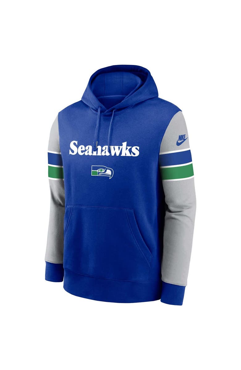 Nike Men's Nike Royal/Gray Seattle Seahawks Throwback Sideline Pullover Hoodie, Alternate, color, Royal
