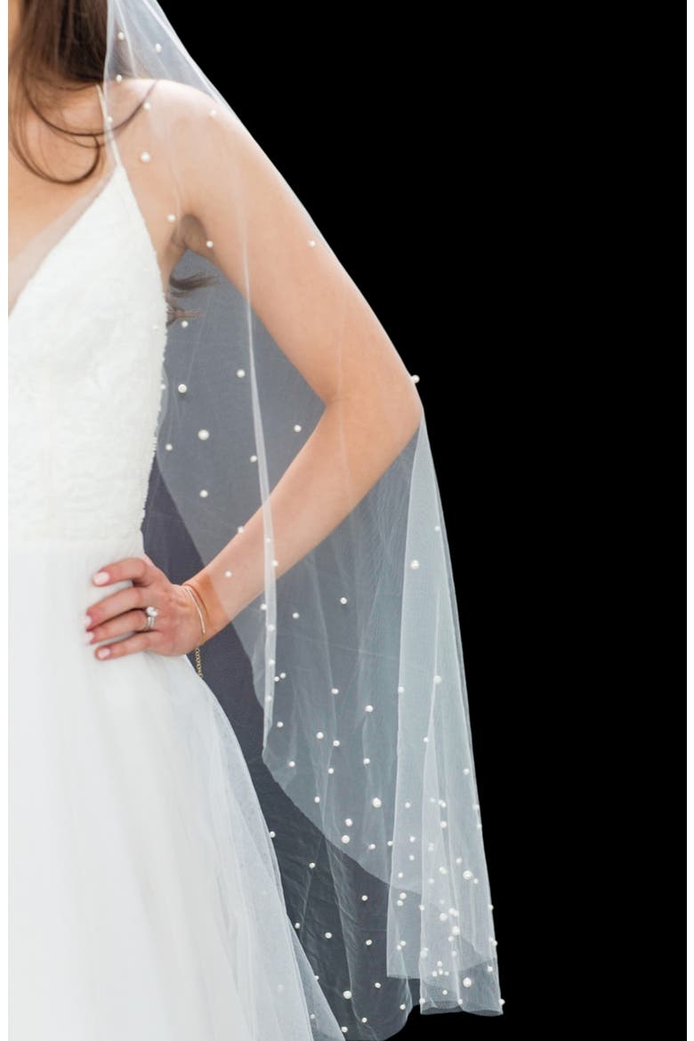 Verity Freshwater Pearl Edge Fingertip Veil, Alternate, color, IVORY