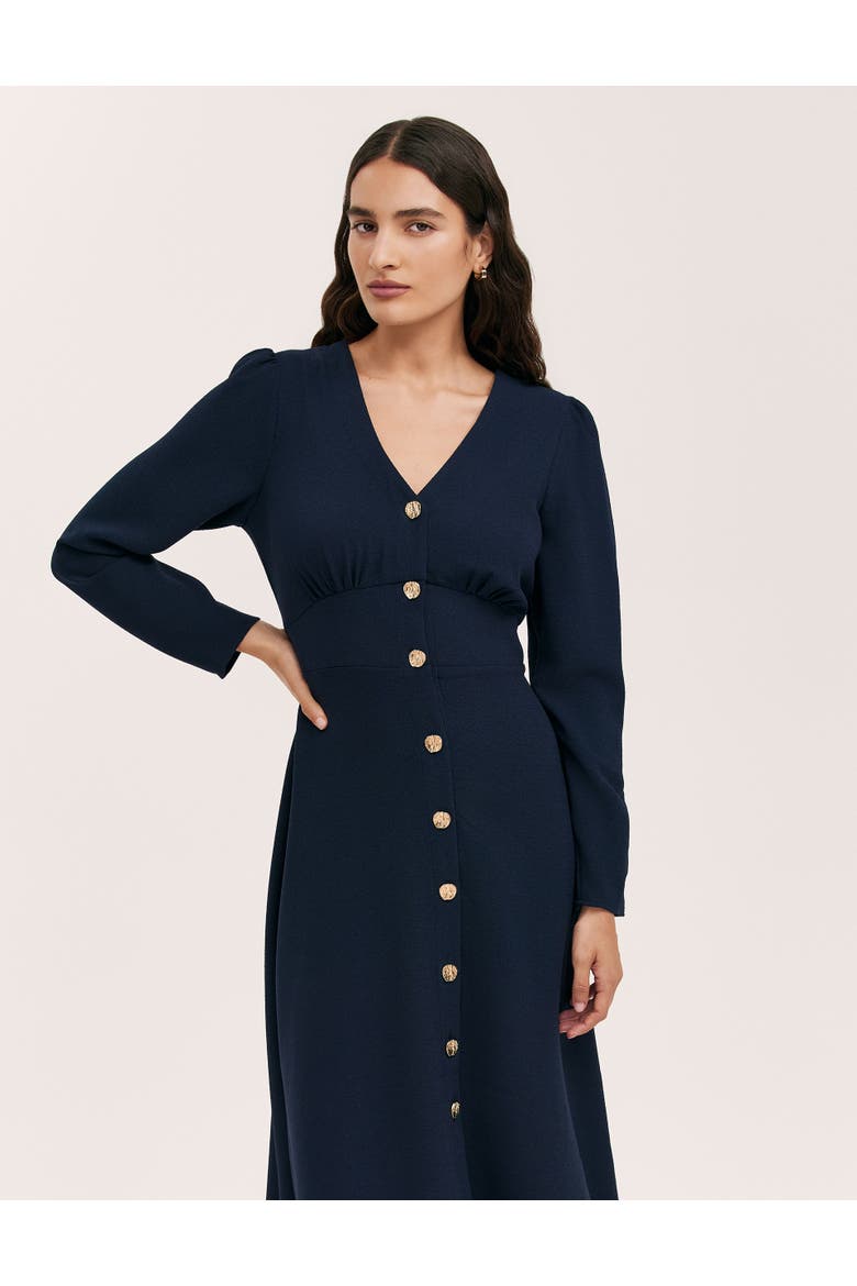 Caprice Long Sleeve Crepe Midi Dress, Alternate, color, Navy