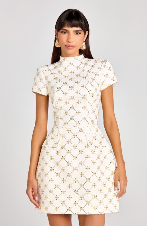 Nadine Merabi Morgan Bead Diamond Print Cocktail Minidress In White