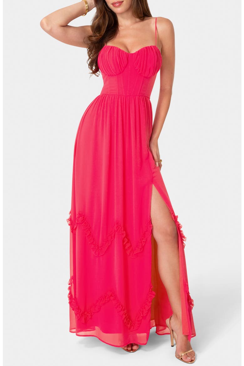 Soft Ruffle Corset Maxi Dress, Main, color, FUCHSIA