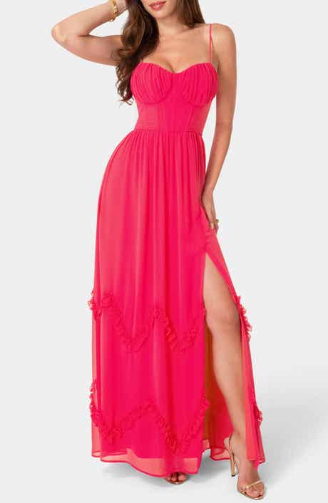 bebe Soft Ruffle Corset Maxi Dress