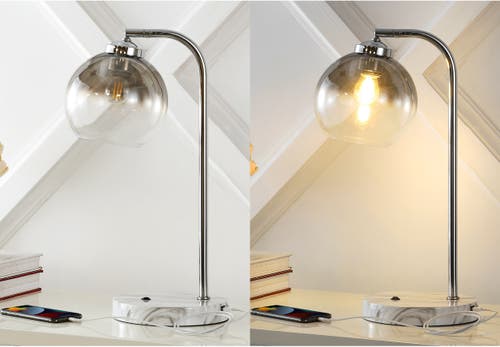 Jonathan Y Ada 20" Industrial Contemporary Iron/glass Led Task Lamp With Usb Charging Port, Chrome/s In Chrome