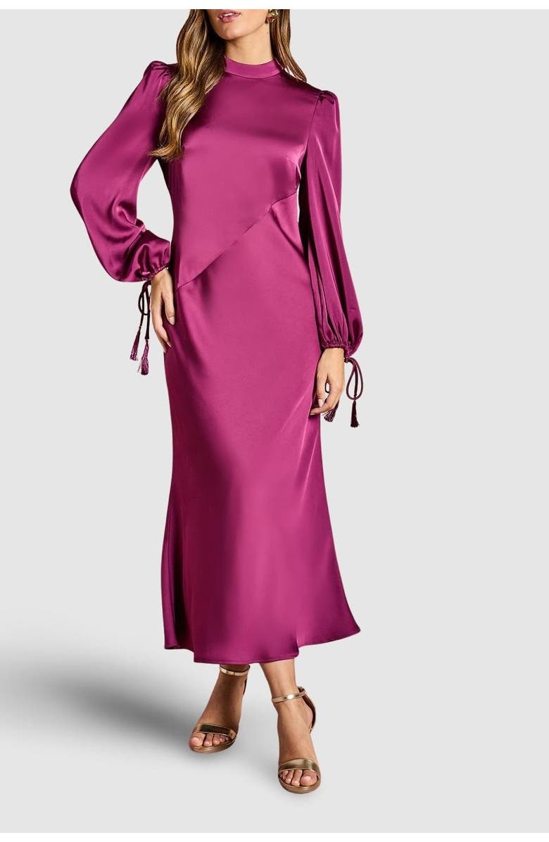 Coast Blouson Sleeve Satin Midi Dress, Alternate, color, Berry