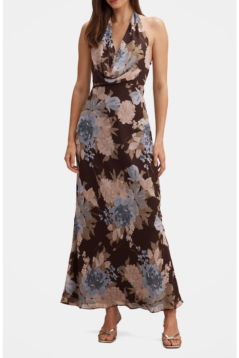 Marina Cowl Neck Halter Gown, Main, color, HALSEY FLORAL