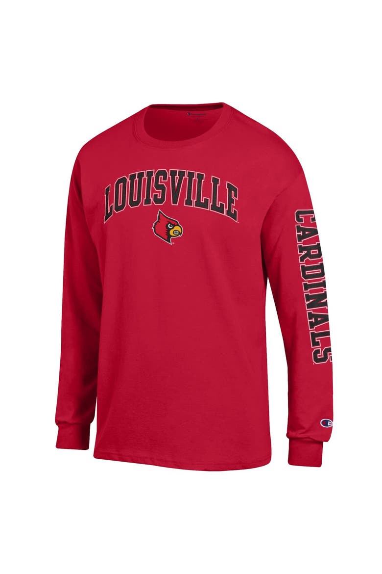 Men's Champion  Red Louisville Cardinals Arch Over Logo 2-Hit Long Sleeve T-Shirt, Alternate, color, Red