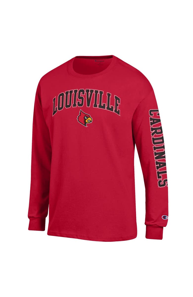 Champion Men's Champion Red Louisville Cardinals Arch Over Logo 2-Hit Long Sleeve T-Shirt, Alternate, color, Red