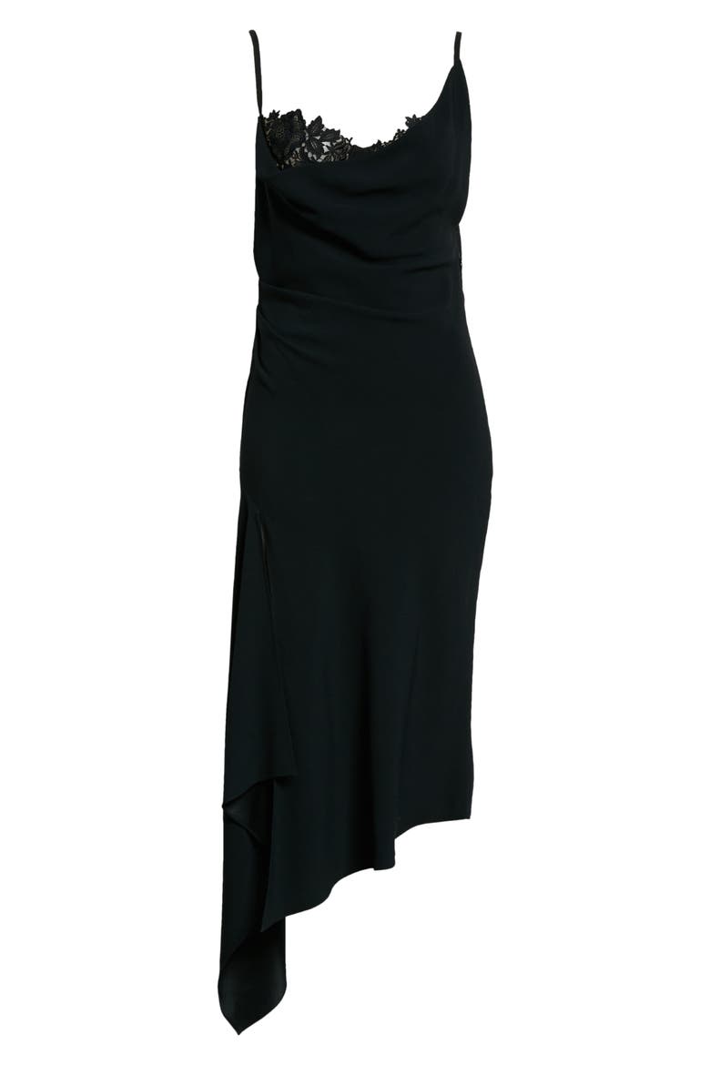 Draped Satin Crepe Slipdress, Alternate, color, BLACK