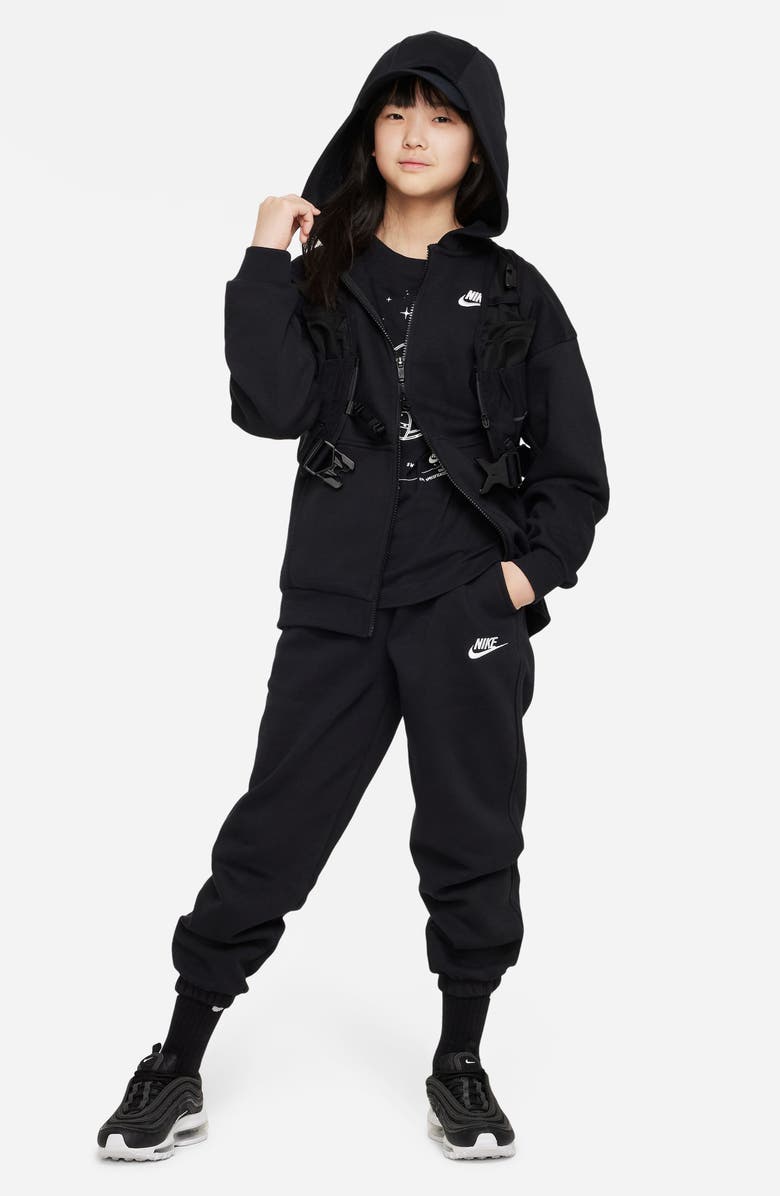 Nike Kids' Sportswear Club Fleece Oversize Full-Zip Hoodie, Alternate, color, Black/ White