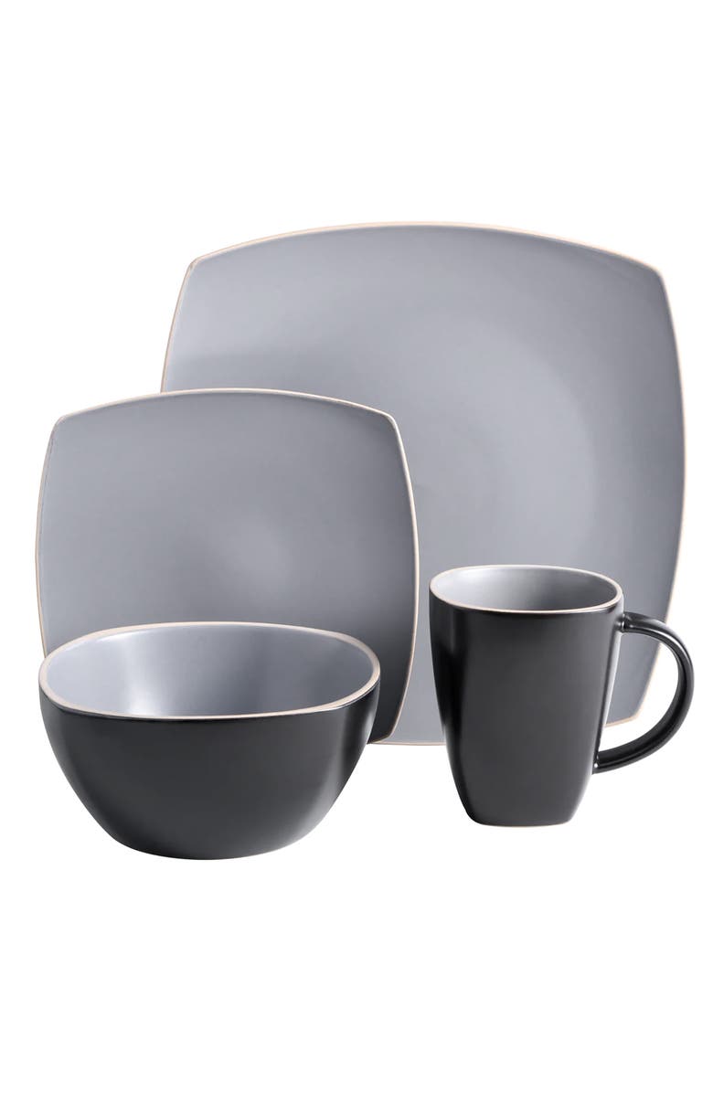 Gibson Home 16 Piece Soft Square Stoneware Dinnerware Set, Alternate, color, Grey