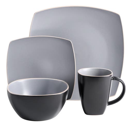 Gibson Home 16 Piece Soft Square Stoneware Dinnerware Set In Gray