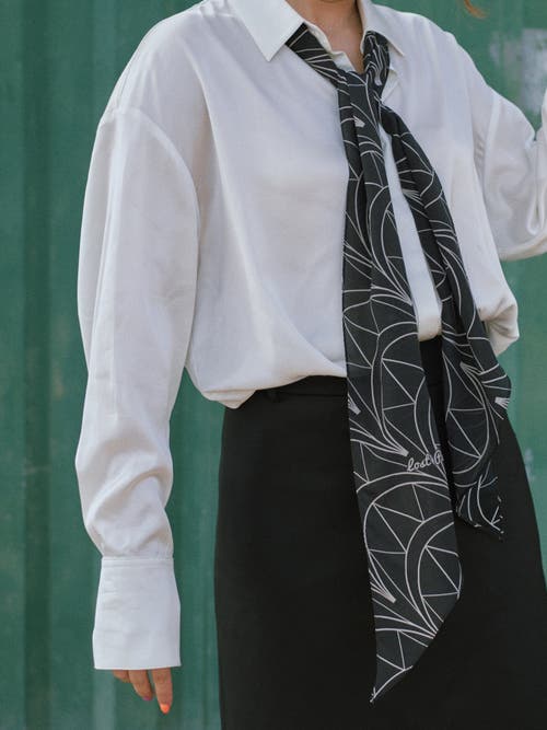 Lost Pattern Nyc "chrysler" Silk Crepe Neck Scarf In Black