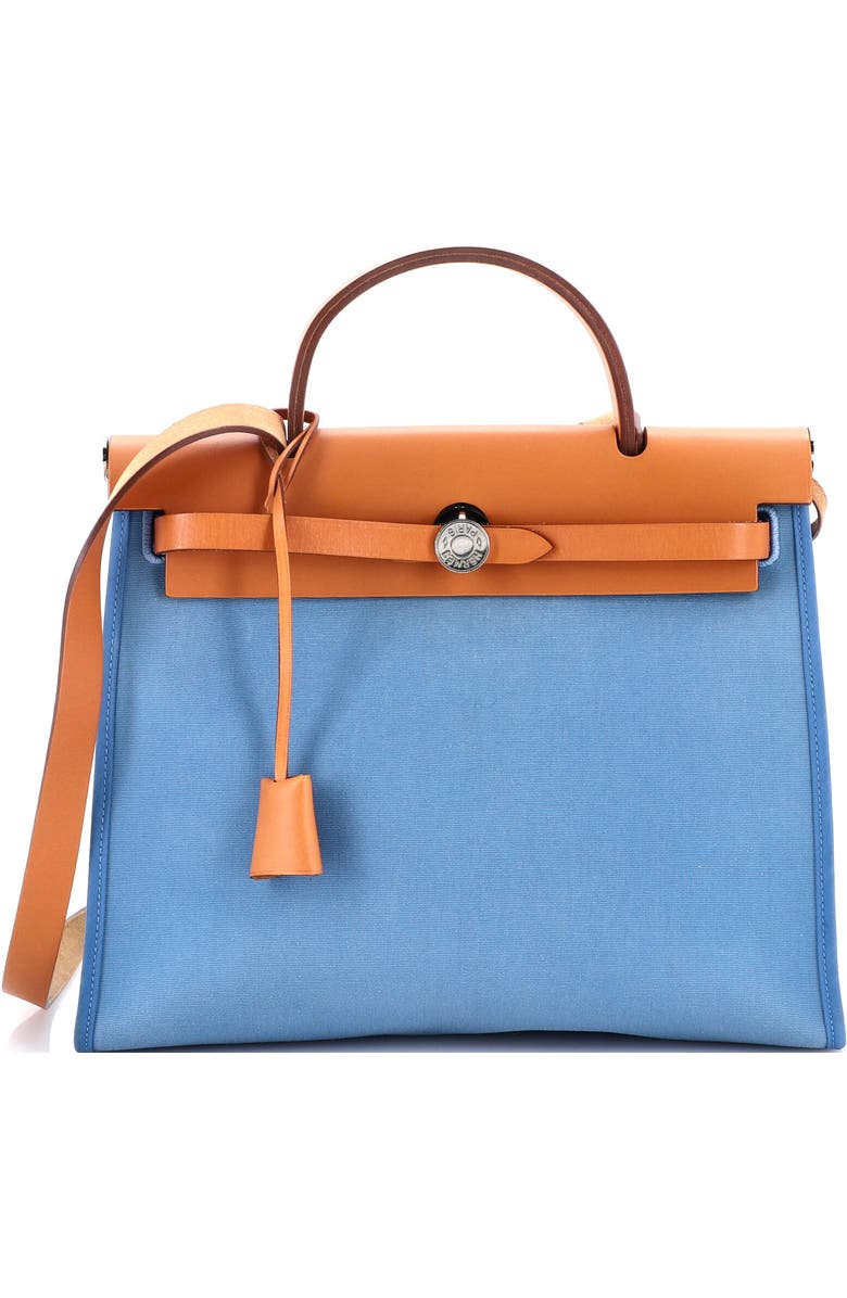 Pre-Owned Hermes Herbag Zip Leather and Toile 31, Main, color, Azur