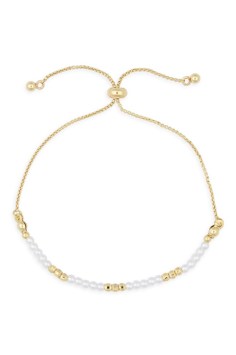 Faux Pearl Beaded Slider Bracelet, Main, color, WHITE- GOLD