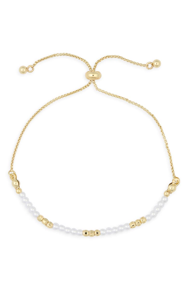 NORDSTROM RACK Faux Pearl Beaded Slider Bracelet, Main, color, White- Gold