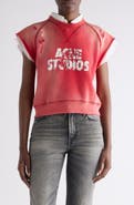 Acne Studios Mixed Media Distressed Cap Sleeve Logo Graphic Sweatshirt