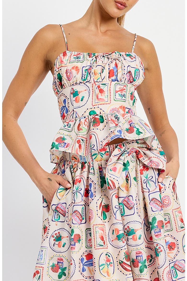 Nayeli Print Peplum Camisole, Main, color, LINEN RED MULTI