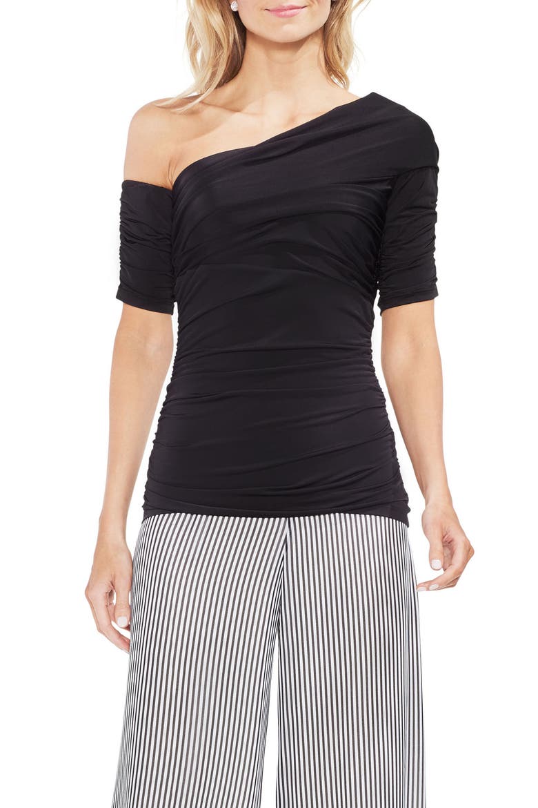 One Shoulder Ruched Top, Main, color, RICH BLACK