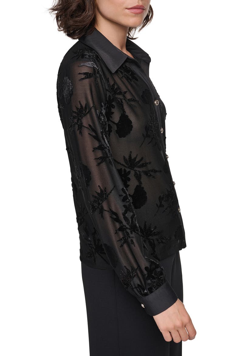 Burnout Velour Button-Up Top, Alternate, color, BLACK