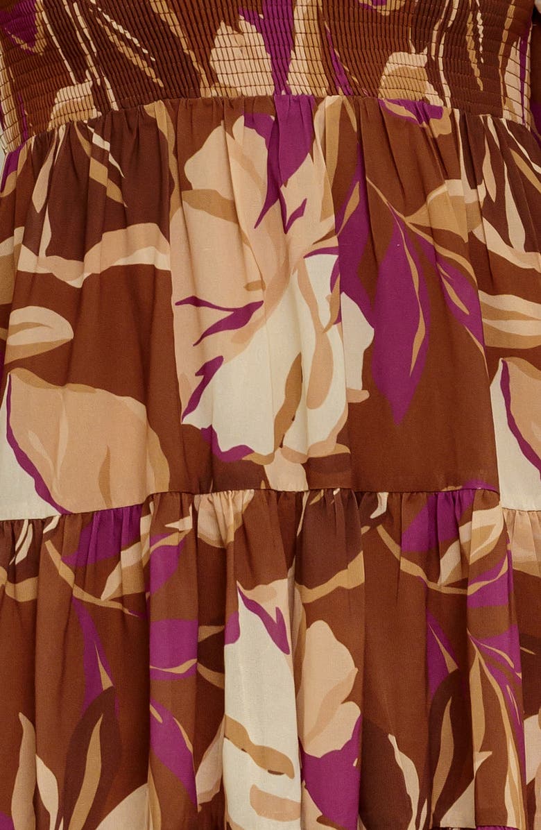 FLYING TOMATO Floral Long Sleeve Tiered Babydoll Dress, Alternate, color, Brown
