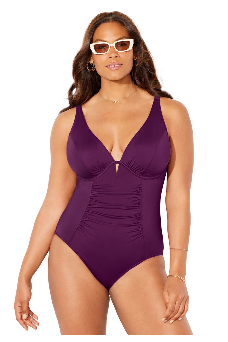 Shirred Underwire One Piece Swimsuit, Main, color, Spice