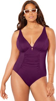 Swimsuits for All Shirred Underwire One Piece Swimsuit
