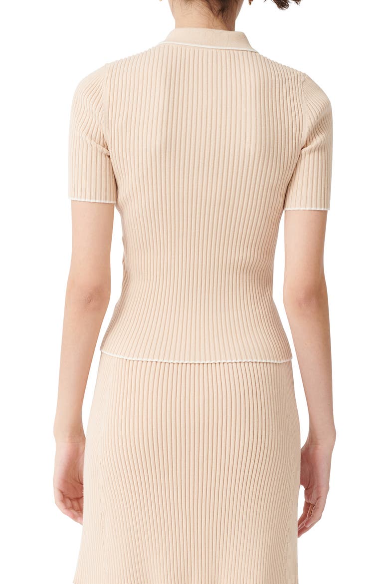 Marina Tipped Detail Ribbed Short Sleeve Sweater, Alternate, color, BEIGE