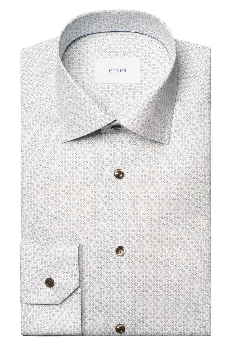 Slim Fit Geometric Print Cotton Dress Shirt, Alternate, color, MEDIUM BROWN