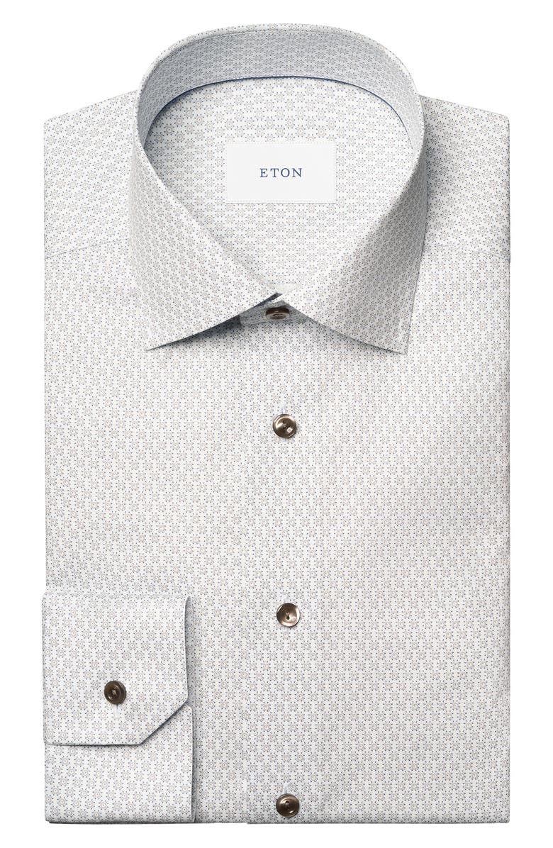 Eton Slim Fit Geometric Print Cotton Dress Shirt, Alternate, color, Medium Brown