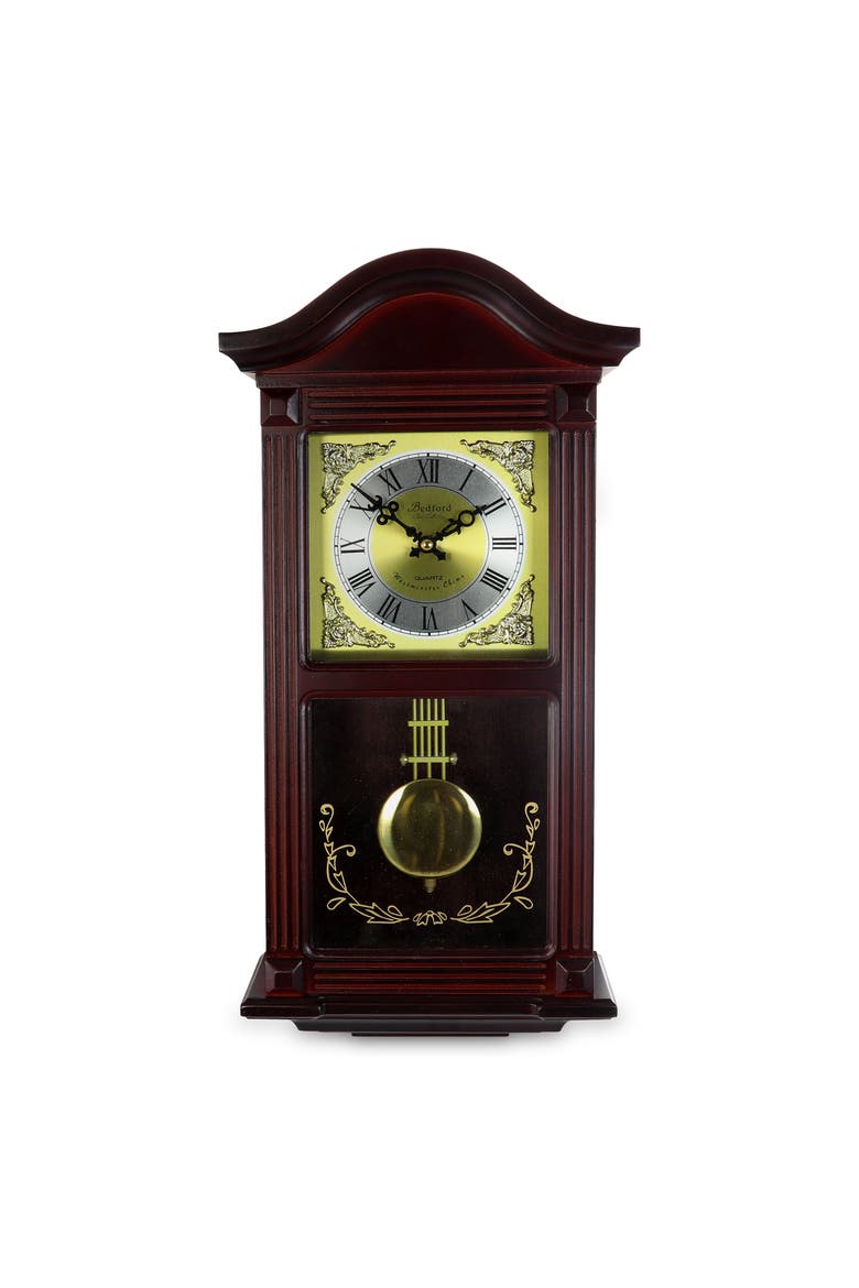 22in Wall Clock with Brass Pendulum and 4 Chimes, Main, color, Mahogany