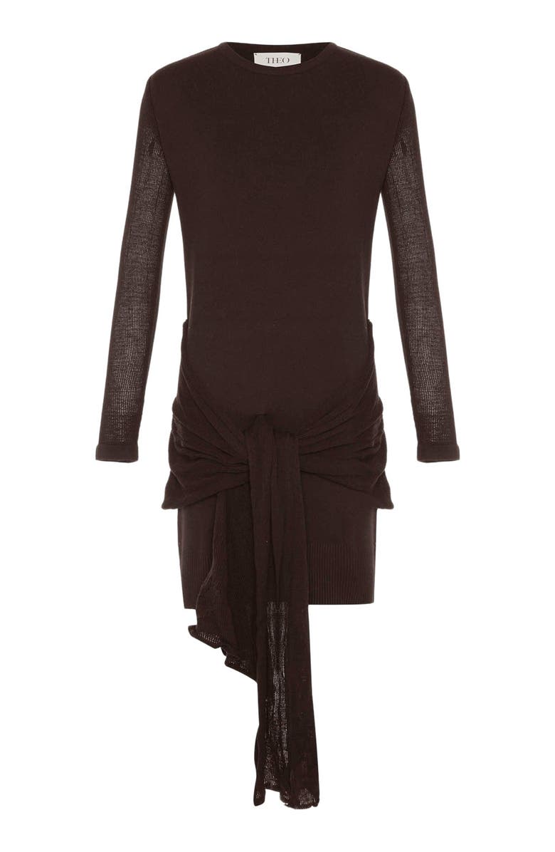 THEO The Label Nomia Sheer Sleeve Draped Front Dress, Alternate, color, Koffee Bean