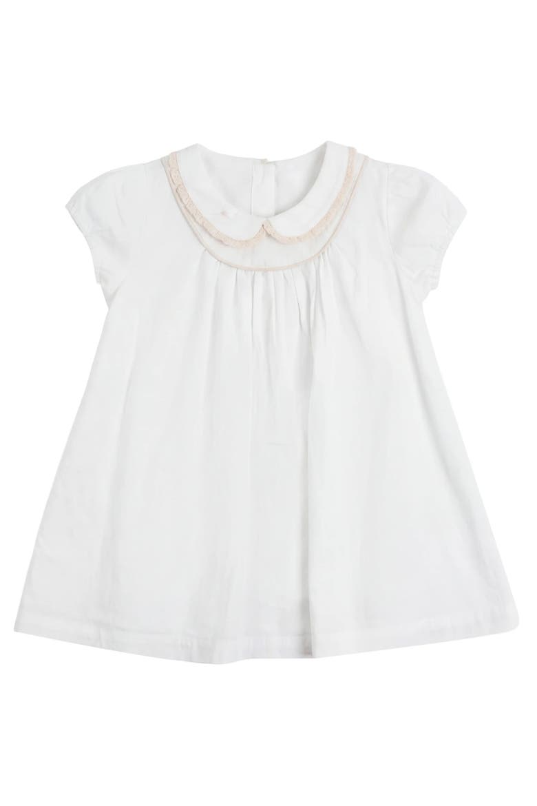 Scalloped Lace Collar Gathered Yoke Woven Dress, Main, color, White