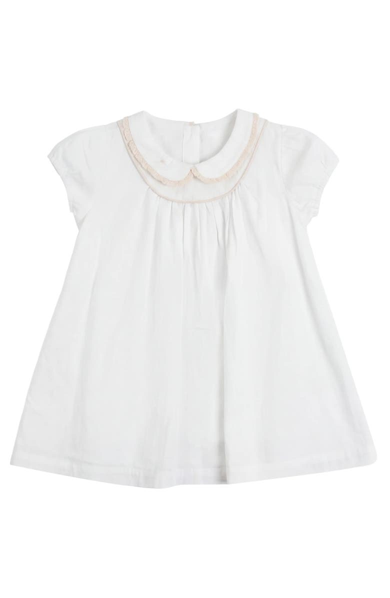 Little Fragile Scalloped Lace Collar Gathered Yoke Woven Dress, Main, color, White