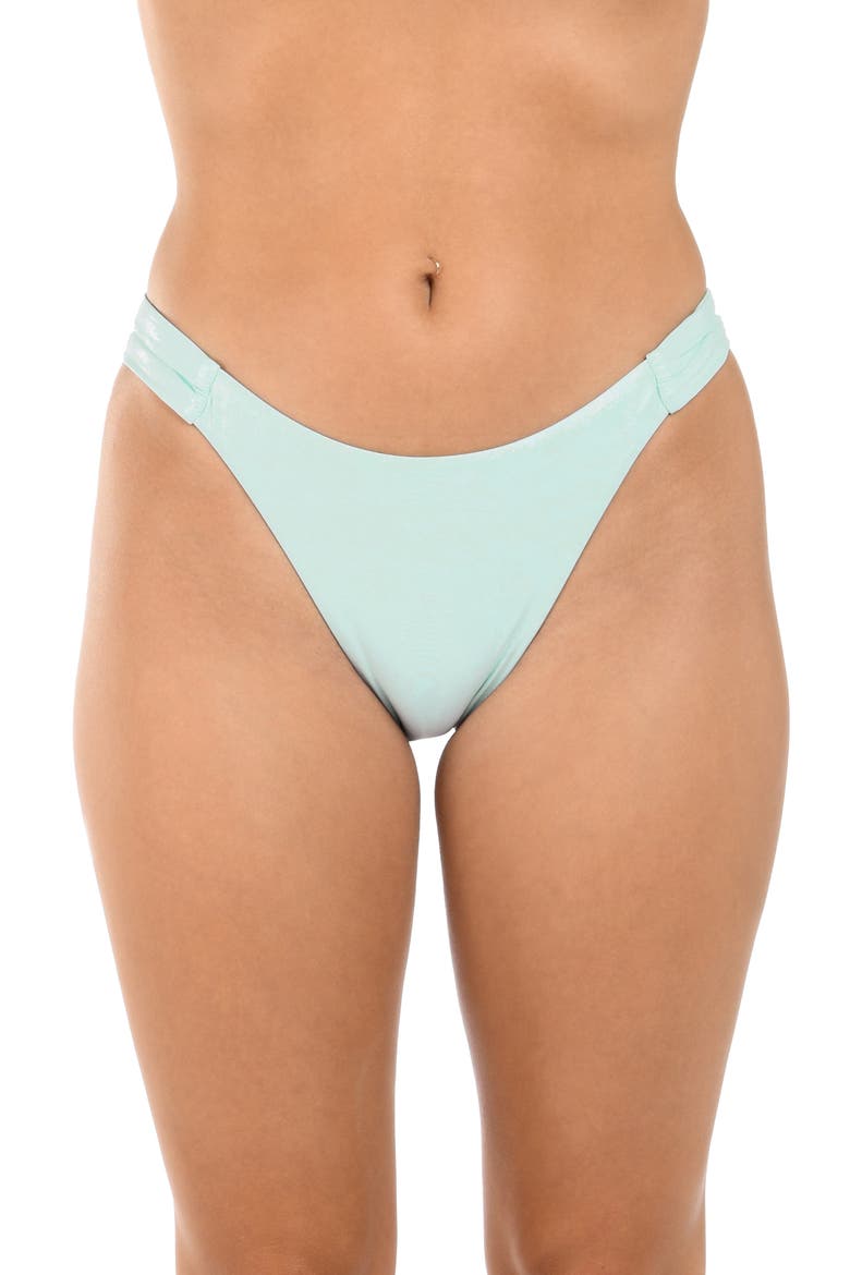 Iridescent Shirred Side Bikini Bottoms, Main, color, MINT