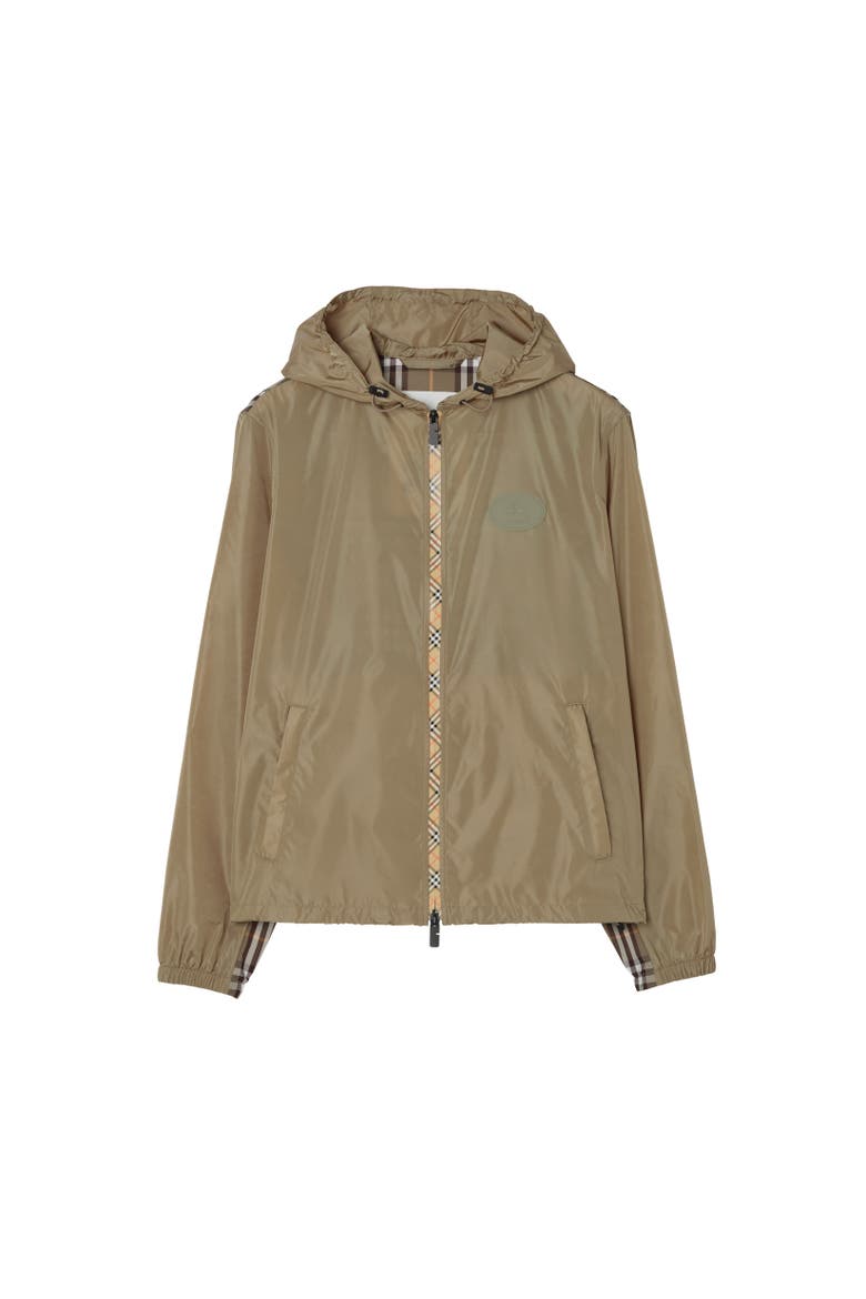 Check Trim Nylon Newport Hooded Jacket, Alternate, color, FINCH BROWN