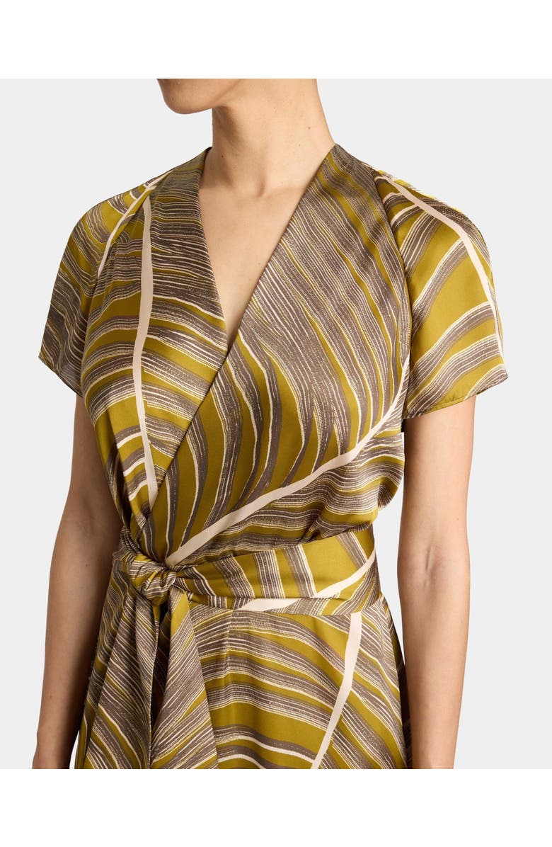 Santorelli HALEY Cap Sleeve Faux Wrap Hi Lo Midi Dress in Printed Charmeuse, Alternate, color, Coconut