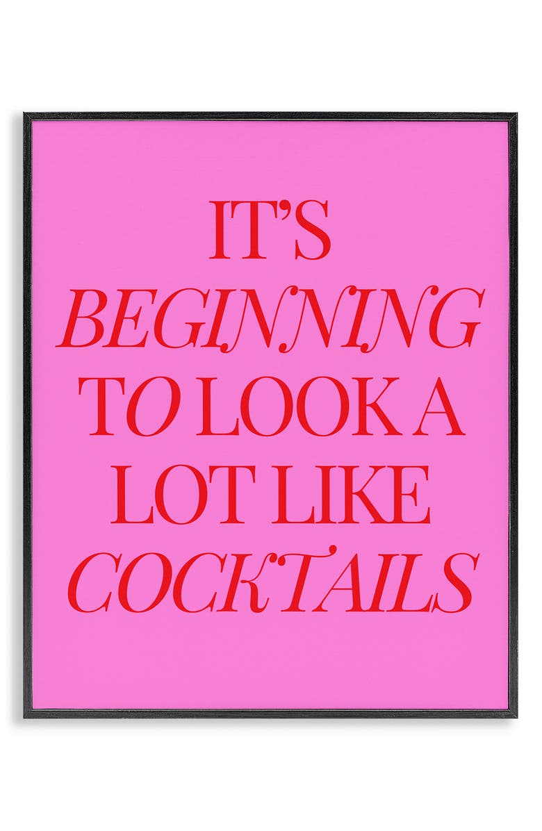 Stupell Industries Beginning To Look A Lot Like Framed Canvas Wall Art, Main, color, Pink