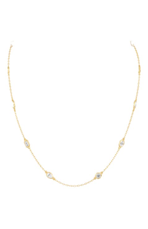 Multi Shape Bezel Station Lab Diamond Necklace in 14K