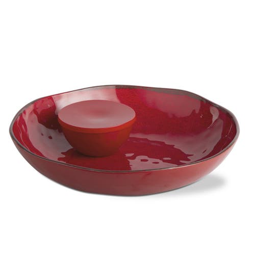 Tag Veranda Red Melamine Chip Dip Serving Platter Bowl Set In Red