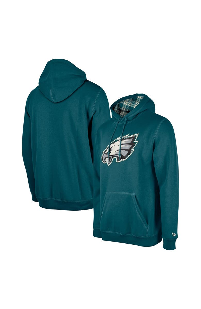 New Era Men's New Era Midnight Green Philadelphia Eagles 3rd Down Plaid Pullover Hoodie, Main, color, 