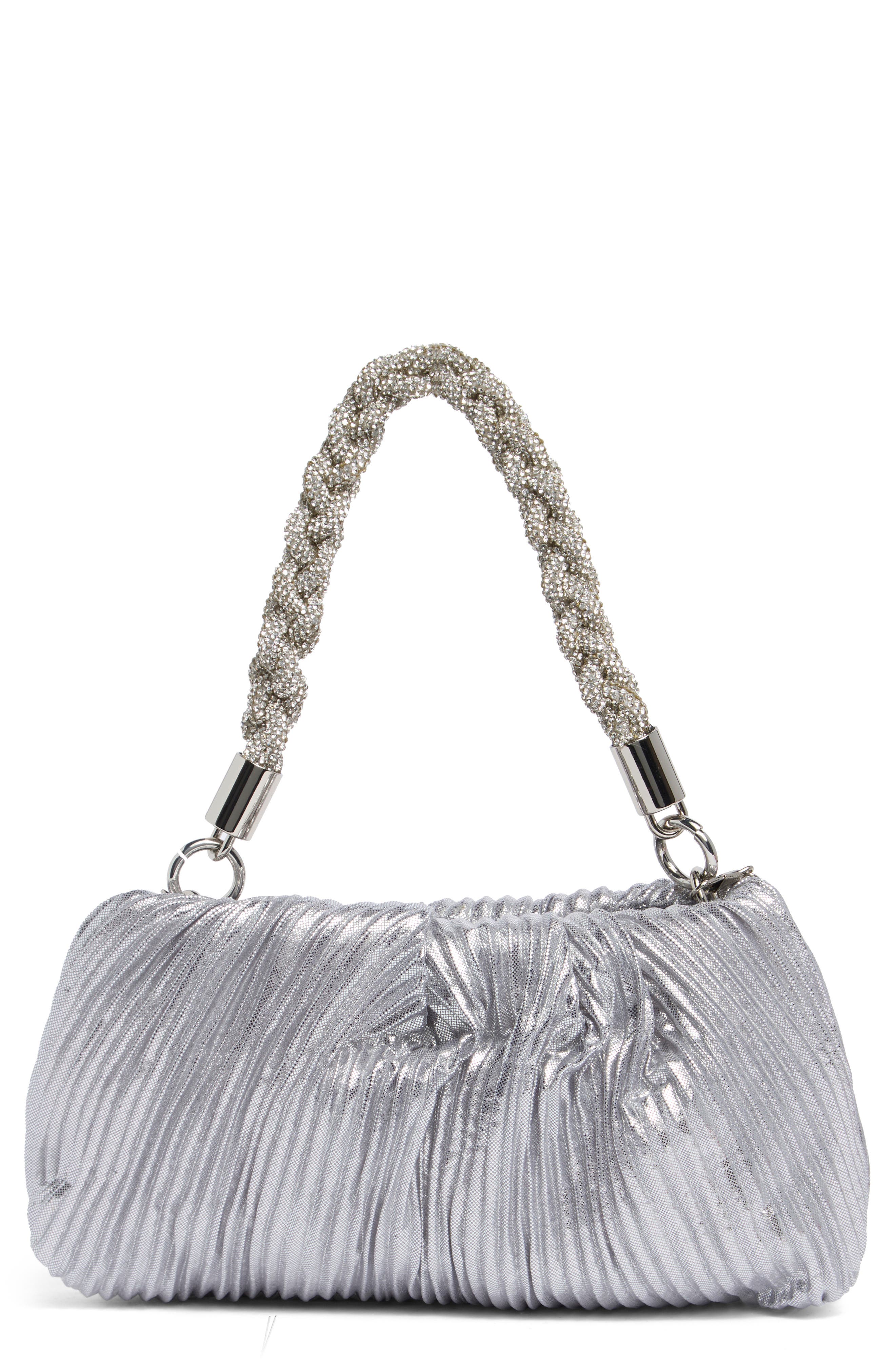Florian Pleated Metallic Shoulder Bag, Main, color, SILVER