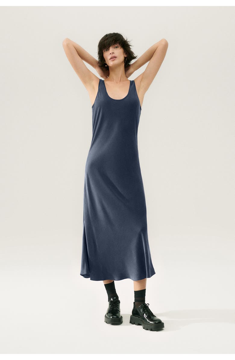 SILK LAUNDRY SCOOP NECK DRESS MIDNIGHT, Main, color, Midnight