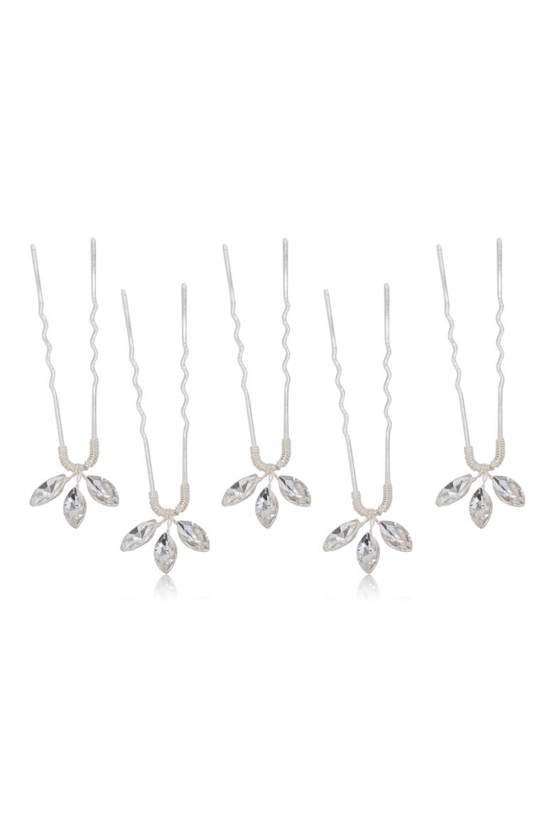 Arden Set of 5 Swarovski Crystal Hair Pins, Main, color, SILVER