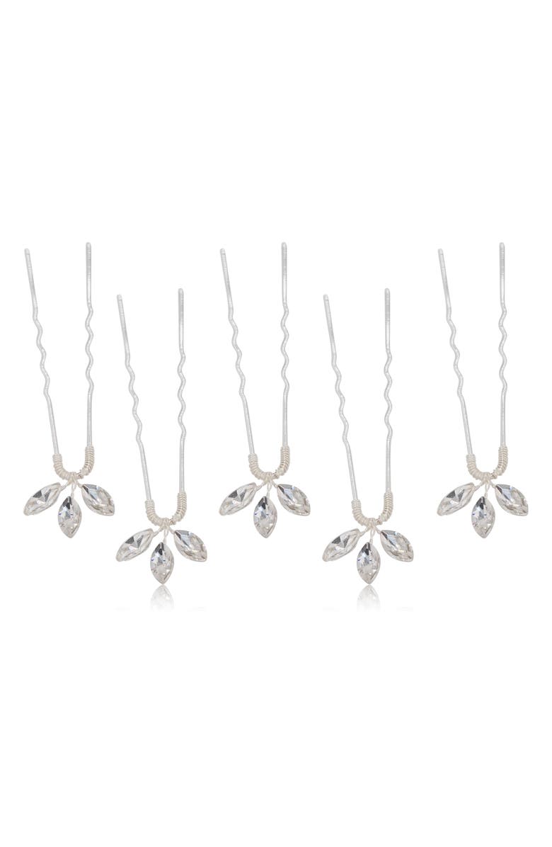 Brides & Hairpins Arden Set of 5 Swarovski Crystal Hair Pins, Main, color, Silver