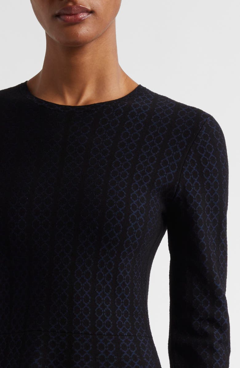 Emporio Armani Geo Jacquard Stripe Long Sleeve Fit & Flare Jersey Dress, Alternate, color, Solid Black