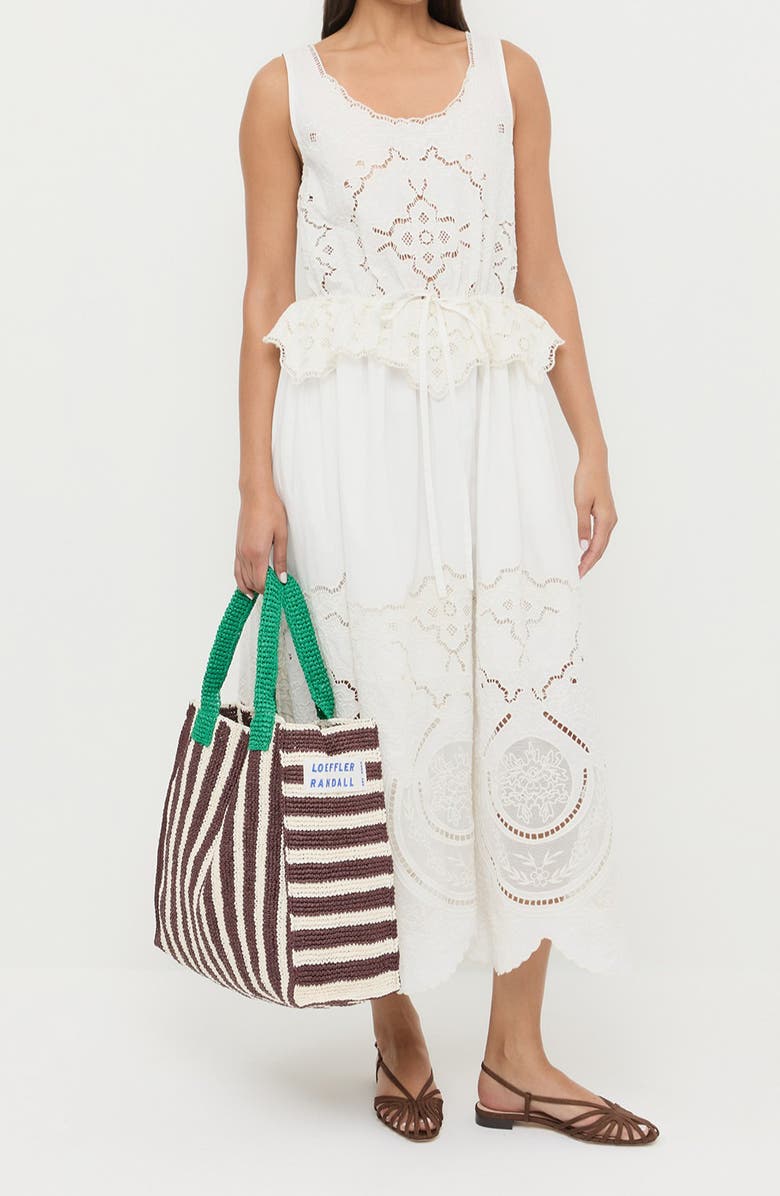 Loeffler Randall Sol Crochet Beach Bag, Alternate, color, Green/ Brown/ White Stripe