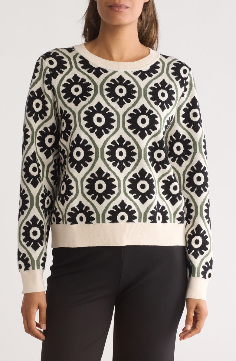Adrianna Papell Floral Jacquard Sweater, Main, color, 