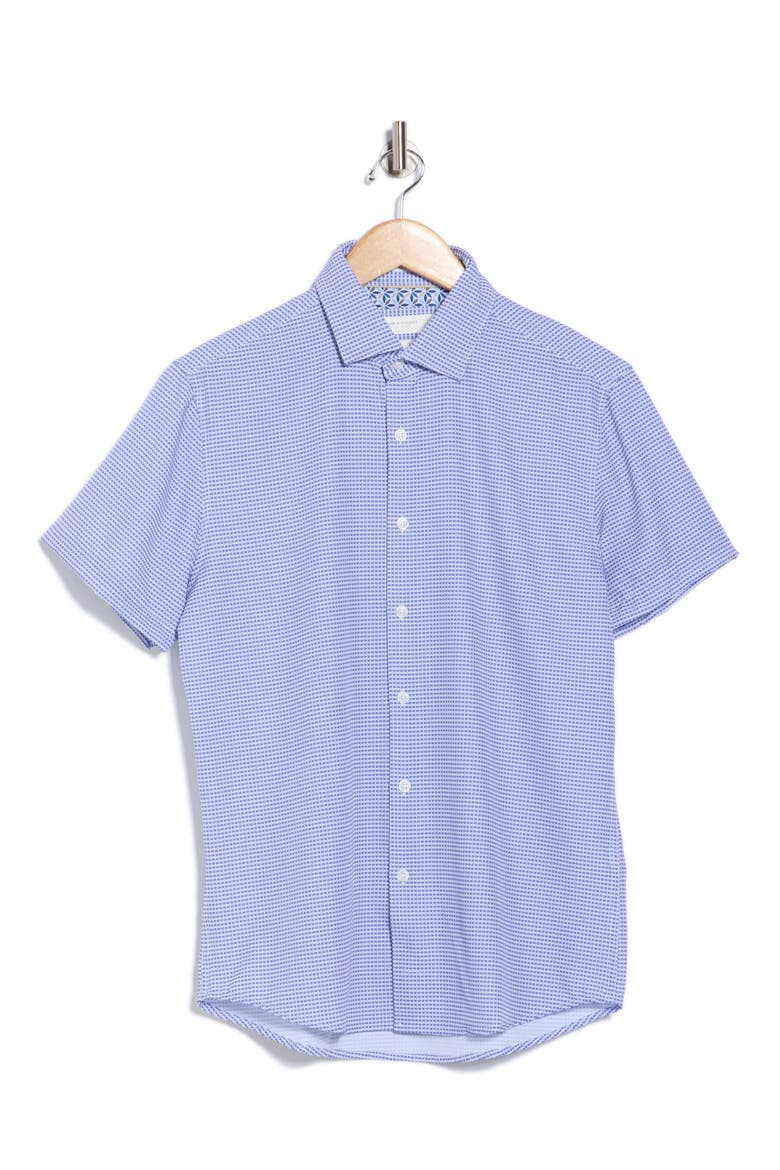 Geometric Short Sleeve Button-Up Shirt, Alternate, color, BLUE/ WHITE