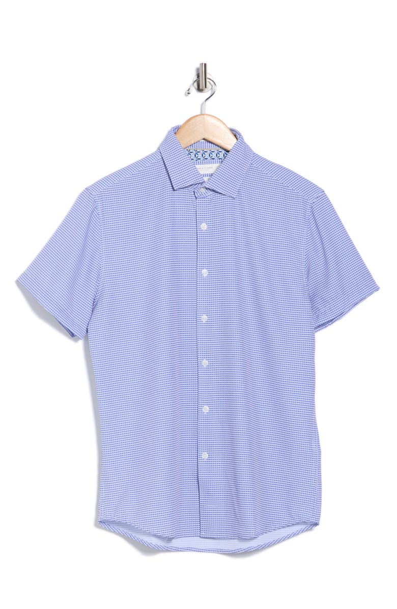 DENIM AND FLOWER Geometric Short Sleeve Button-Up Shirt, Alternate, color, Blue/ White