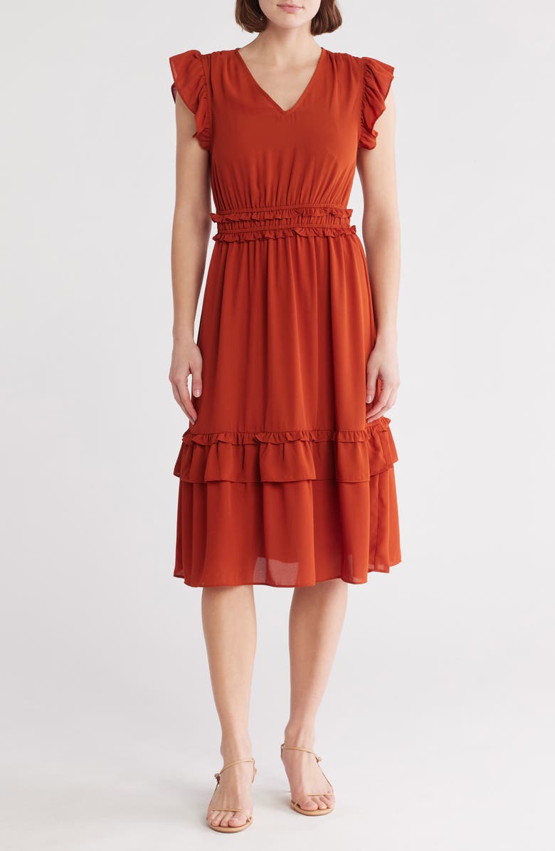 Nanette Lepore Crepe Chiffon Tiered Dress, Main, color, 